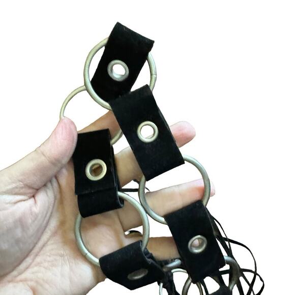 Bohemian Boho Western Cowgirl Belt Silver Metal Loops Black Accents Fringe Tie - Picture 7 of 8